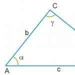 Área de un triángulo.  Calculadora online Solución de triángulos Katet por hipotenusa y ángulo calculadora online